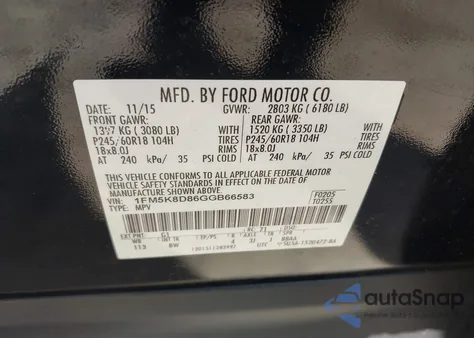 2016 Ford Explorer Xlt from USA, damaged, VIN 1FM5K8D86GGB66583